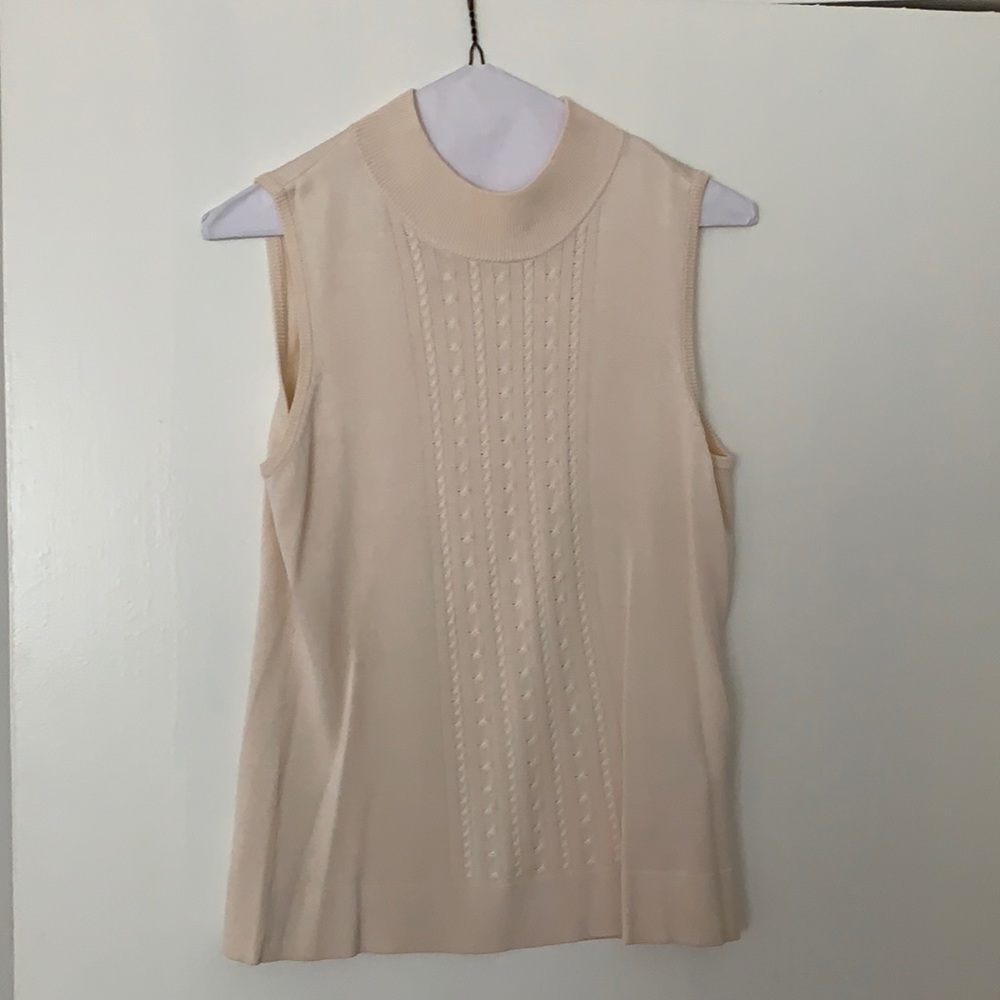 Cream nice ribbed detail mock turtleneck sleeveless sweater 100% silk